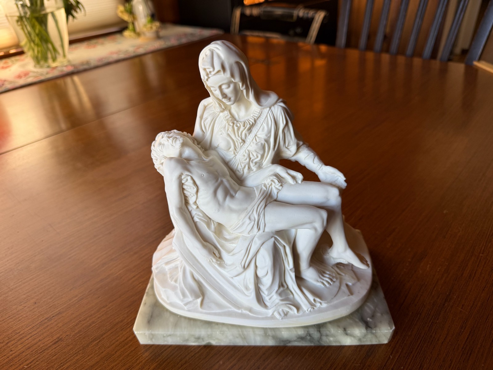 Michelangelo La Pieta Replica Sculpture on marble base 8.5