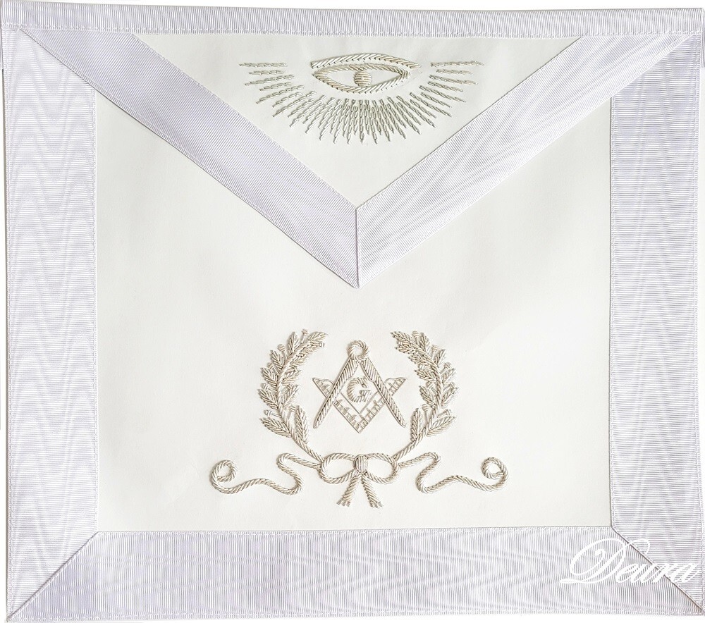 FREEMASON Blue Lodge Master Mason Masonic Square & Compass White Bullion APRON