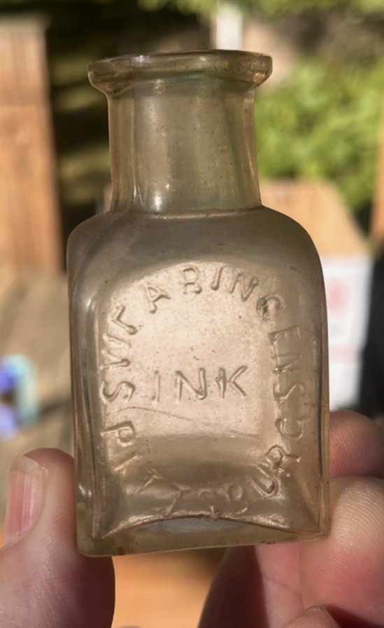 SCARCE CLEAR SQUARE SWEARINGENS INK BOTTLE PITTSBURG, PA 1880'S ERA DUG L@@K