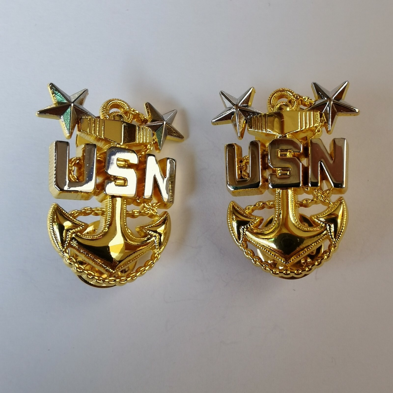 1Pair USN Master Chief Petty Officer Hat Collar Badge Pin insignia-3
