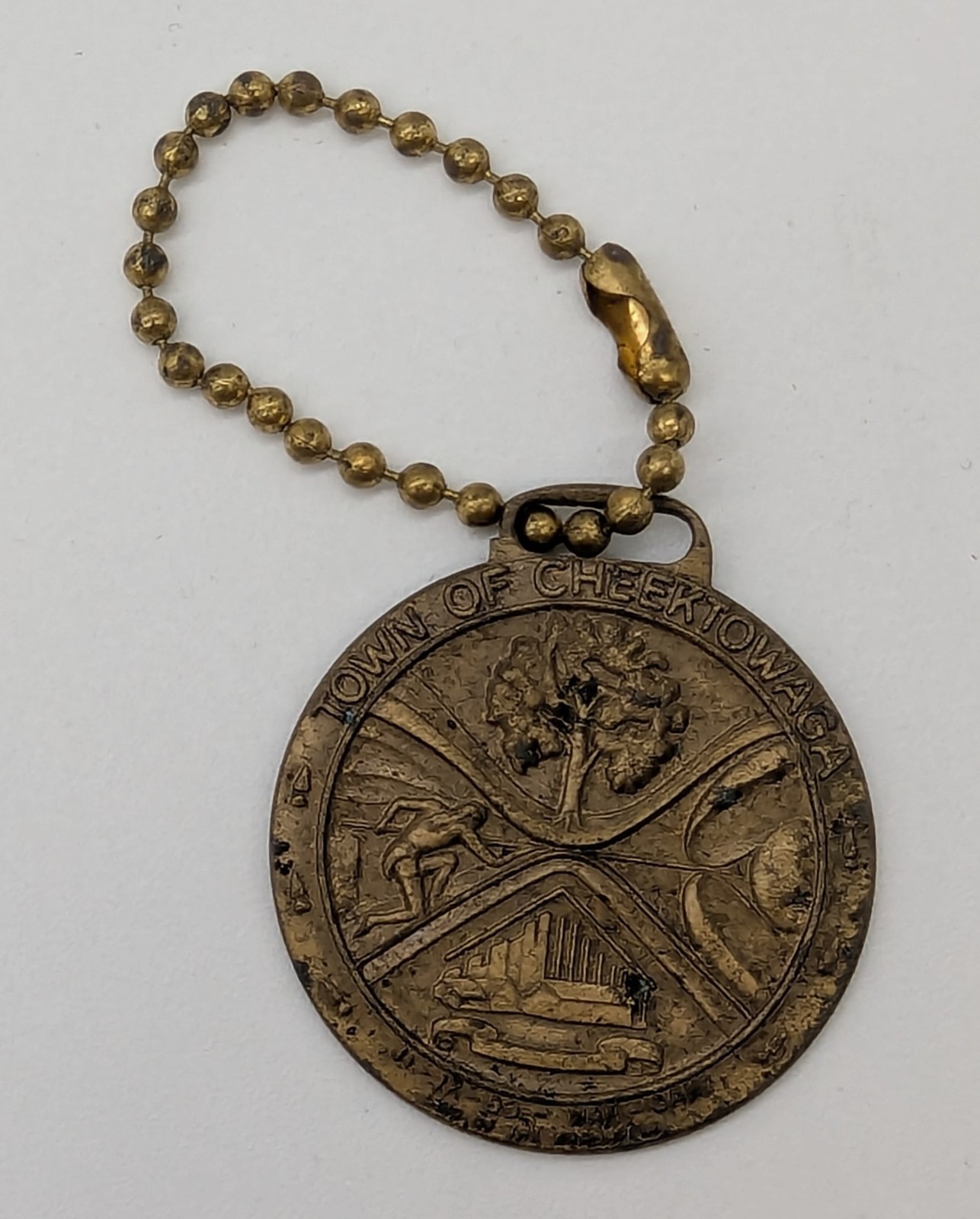 Vtg Cheektowaga NY Brass Bronze Bastian Bros Keychain Medal Watch Fob