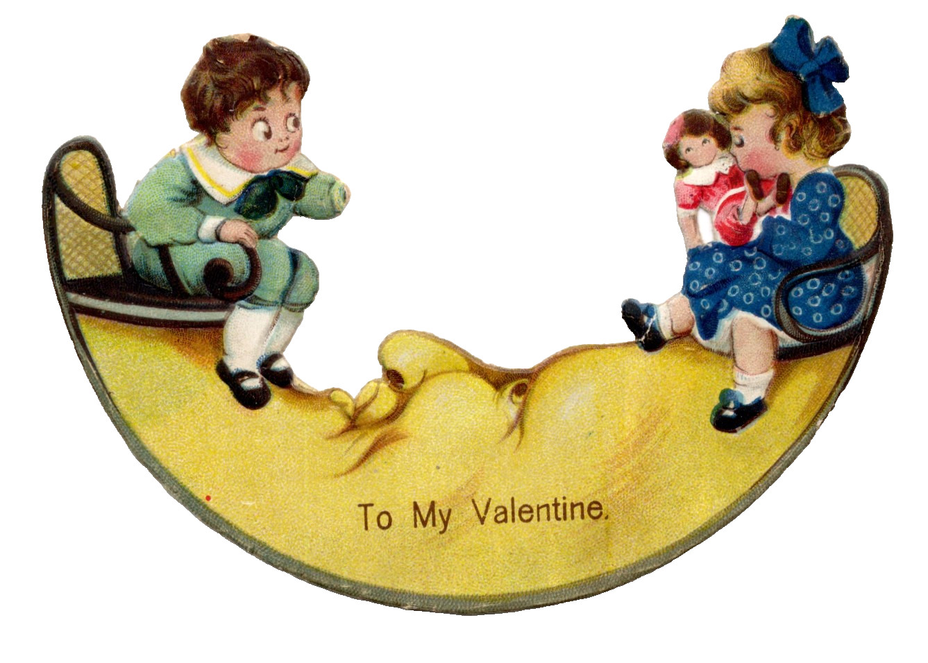 Vintage Valentine Card, CHLOE PRESTON MAN IN THE MOON TEETER TOTTER W/KIDS, READ