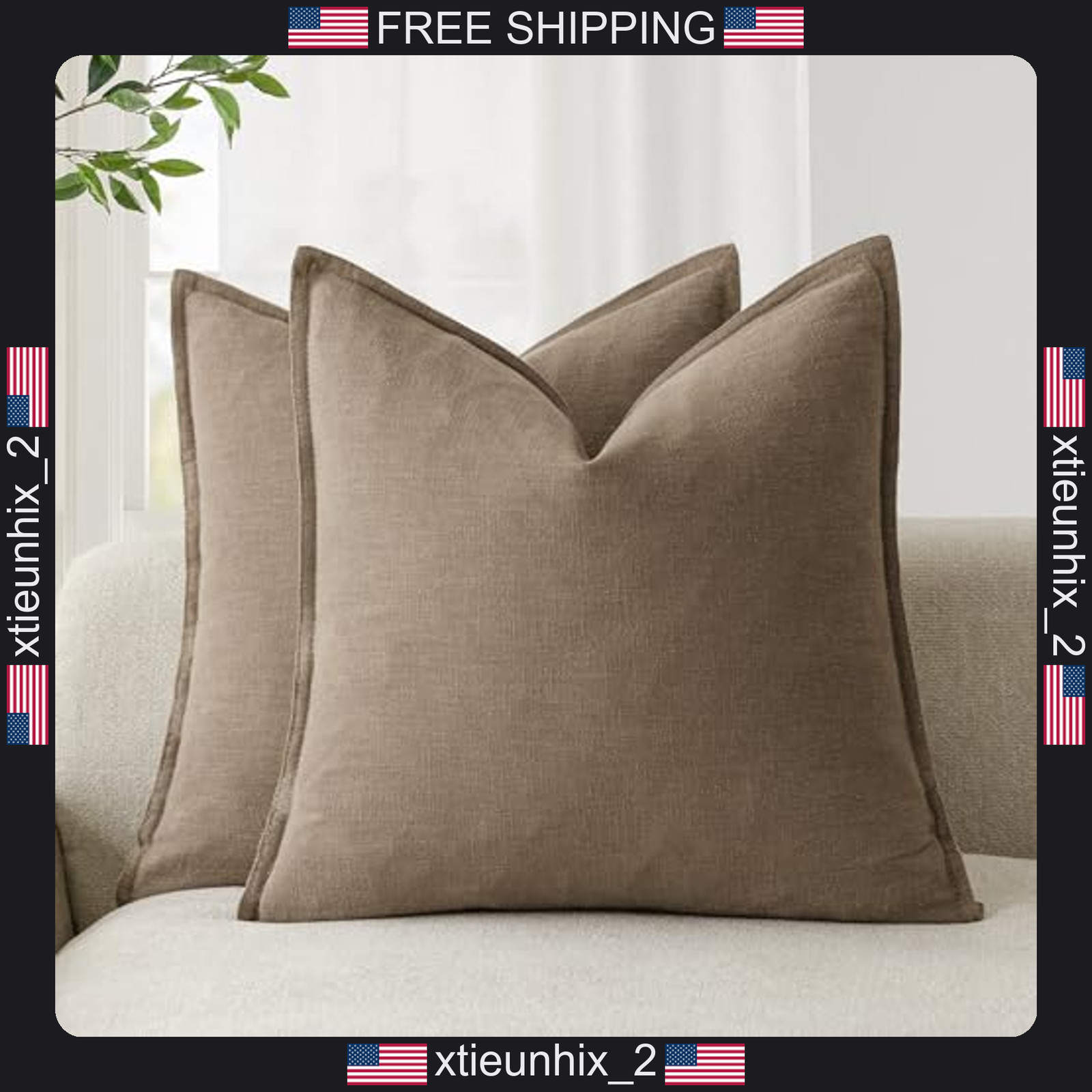 Linen Pillow Covers 20x20 Cocoa Brown Set of 2 Decorative Cushion Cases