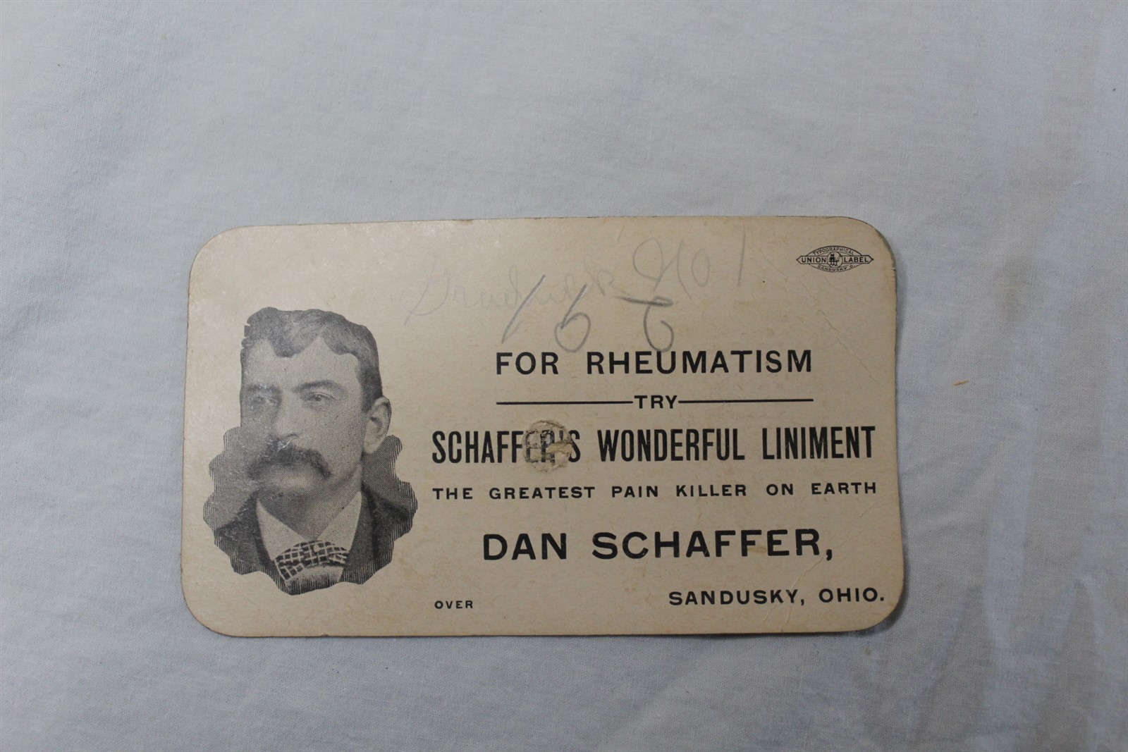  1900\'s Advertising Card Schaffer\'s Wonderful Liniment Sandusky, OH Antique