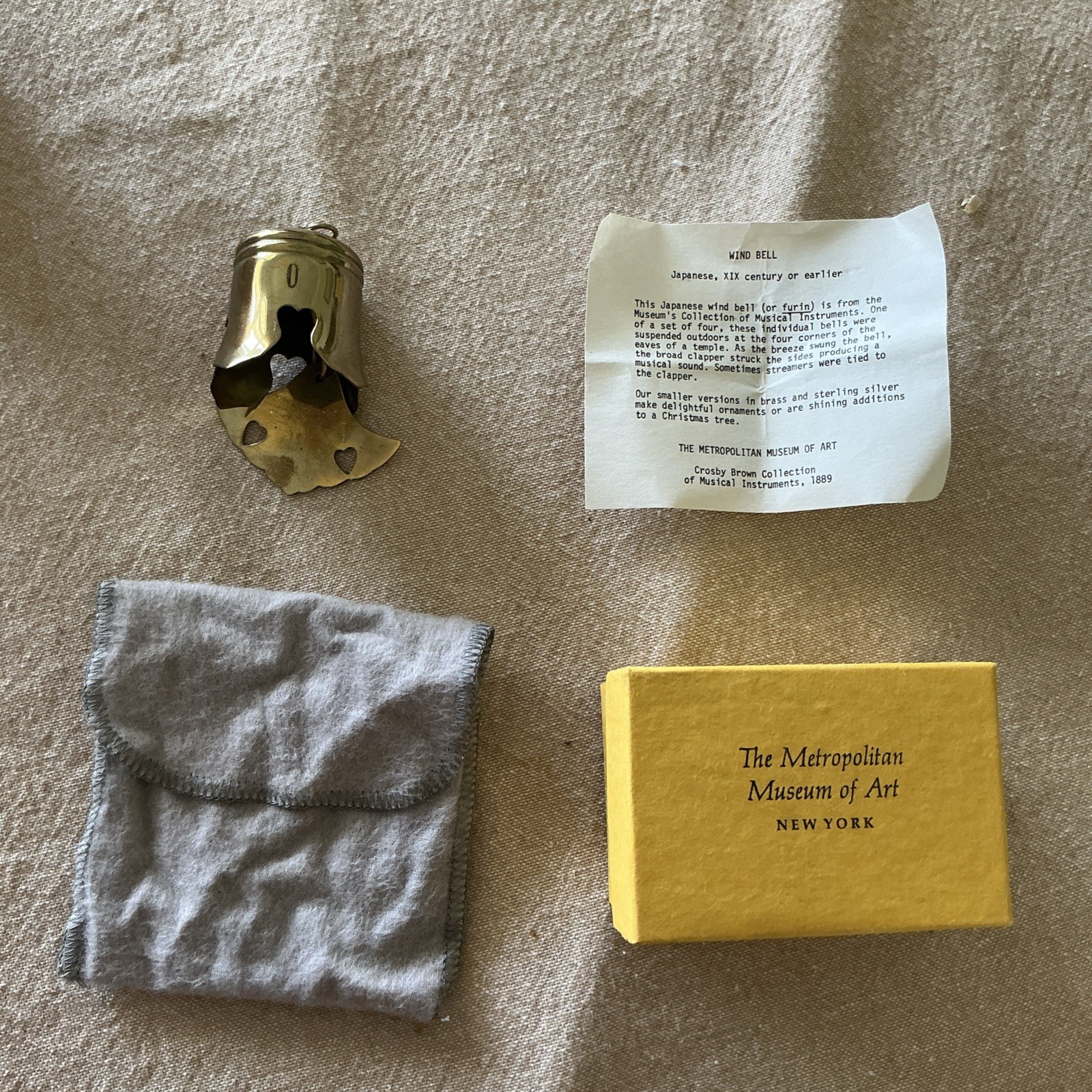 Vintage Metropolitan Museum of Art Japanese Wind Bell Brass 1970s w/ Box Card