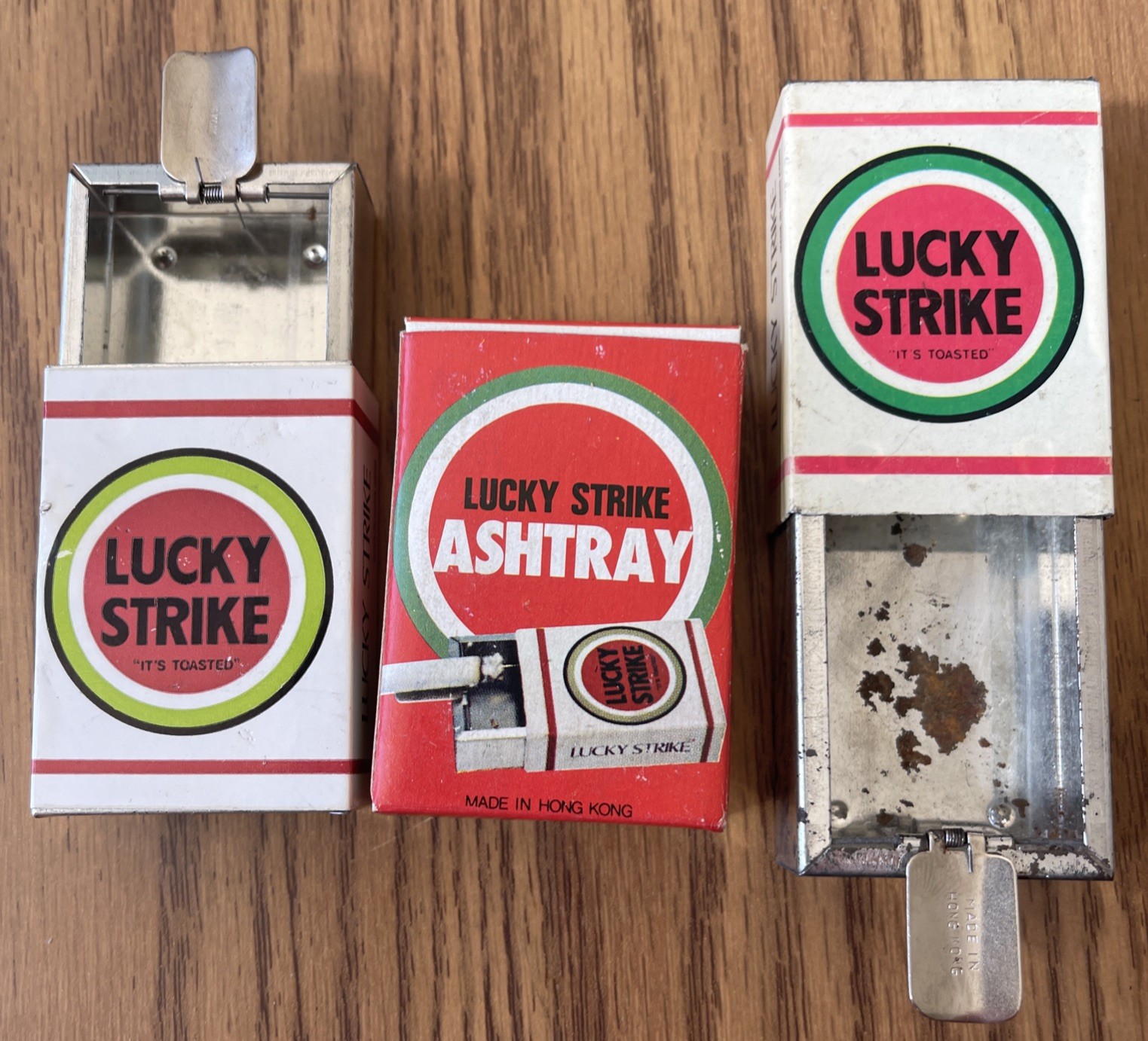 Vintage Lucky Strike Ashtray Cigarette Metal Pocket Ashtray + Original Box Bonus