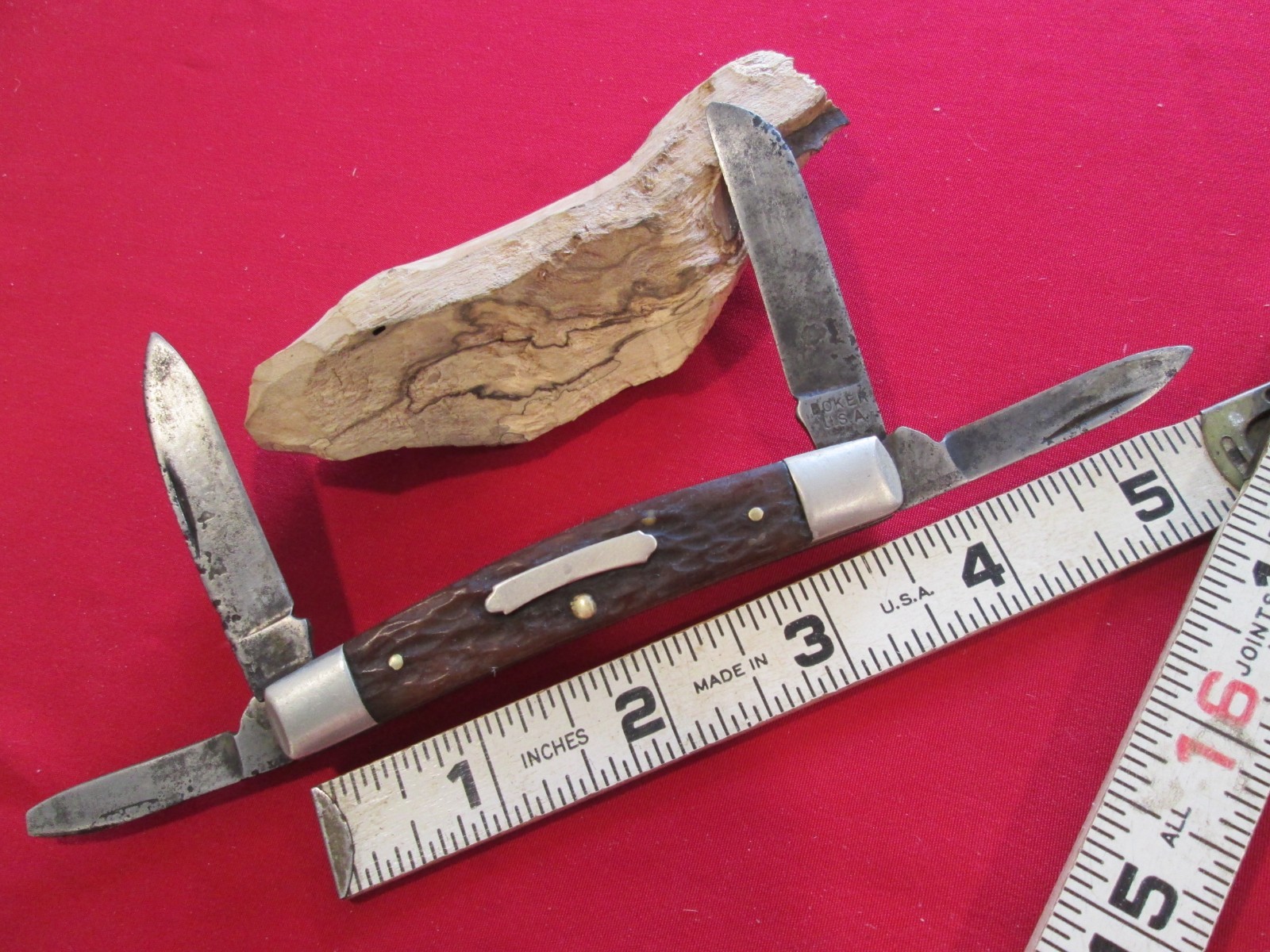 VTG BOKER USA Tree Brand  6007 4 Blade Jigged Bone Congress Knife