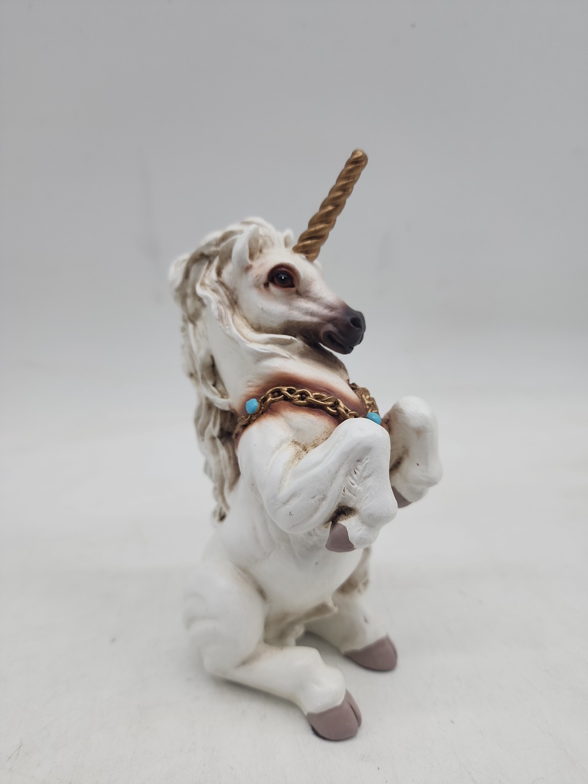 Rare Vintage Fantasy White Rearing Unicorn Figurine w/Gold Horn Windstone