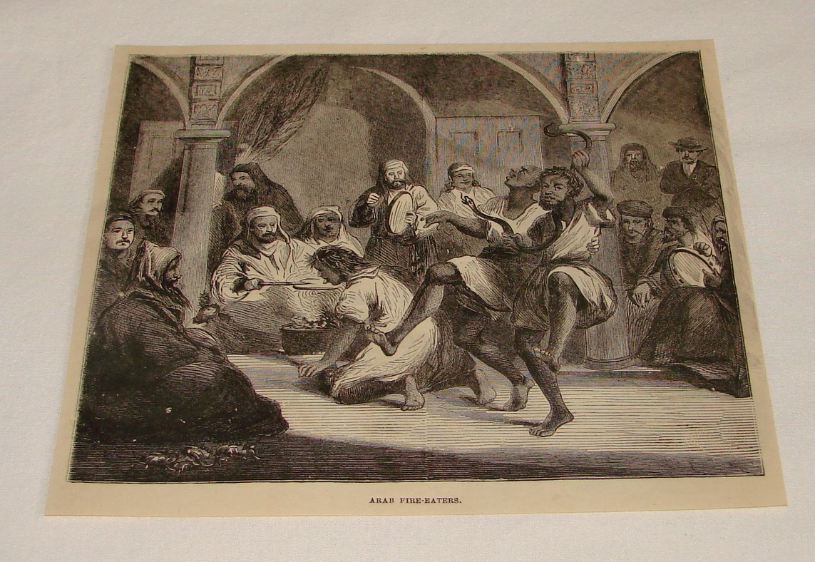 1876 magazine engraving ~ ARAB FIRE EATERS