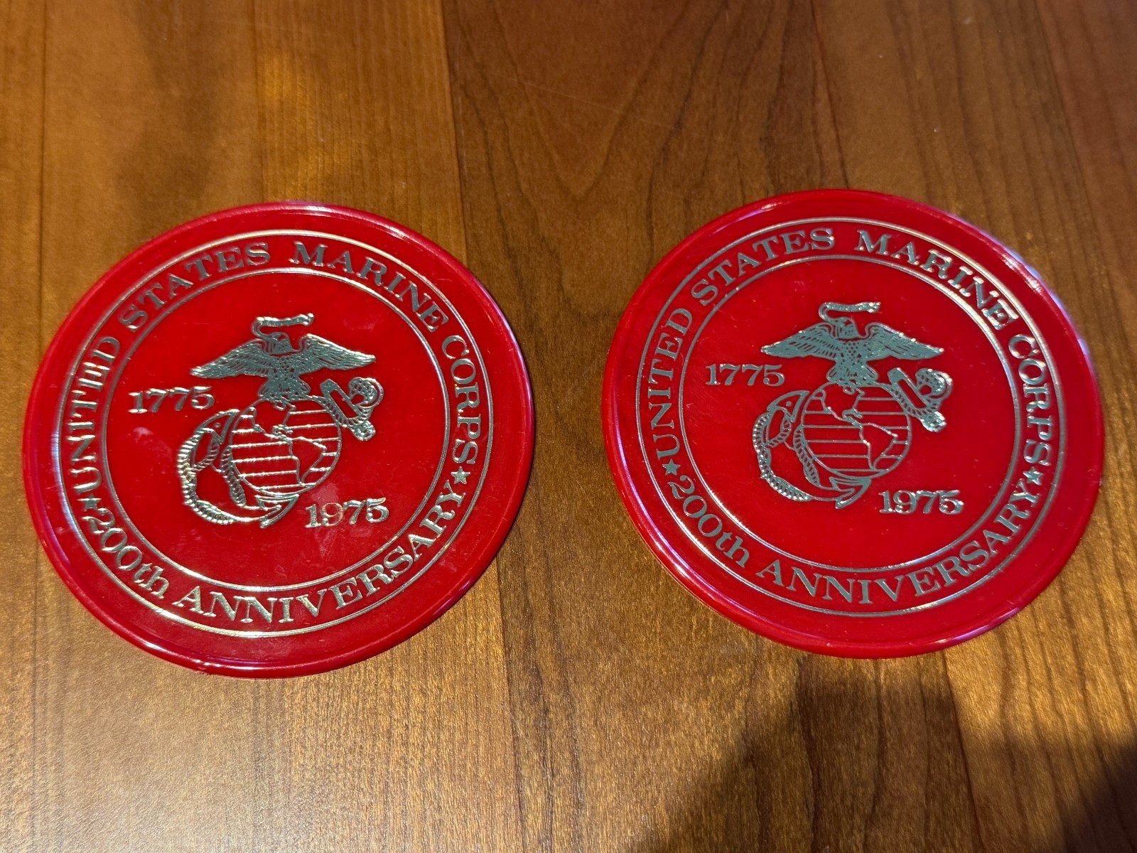 AWESOME 2 VTG Red United States Marine Corps 200th Anniversary Coaster 1975