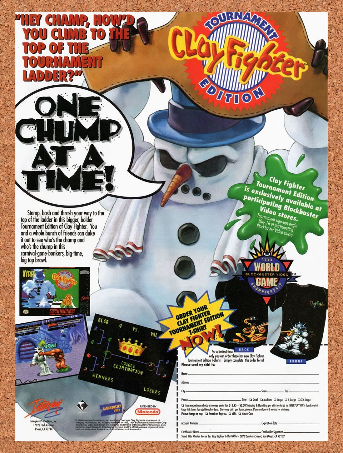 1994 ClayFighter Tournament Edition Blockbuster Sweepstakes Original Ad v1