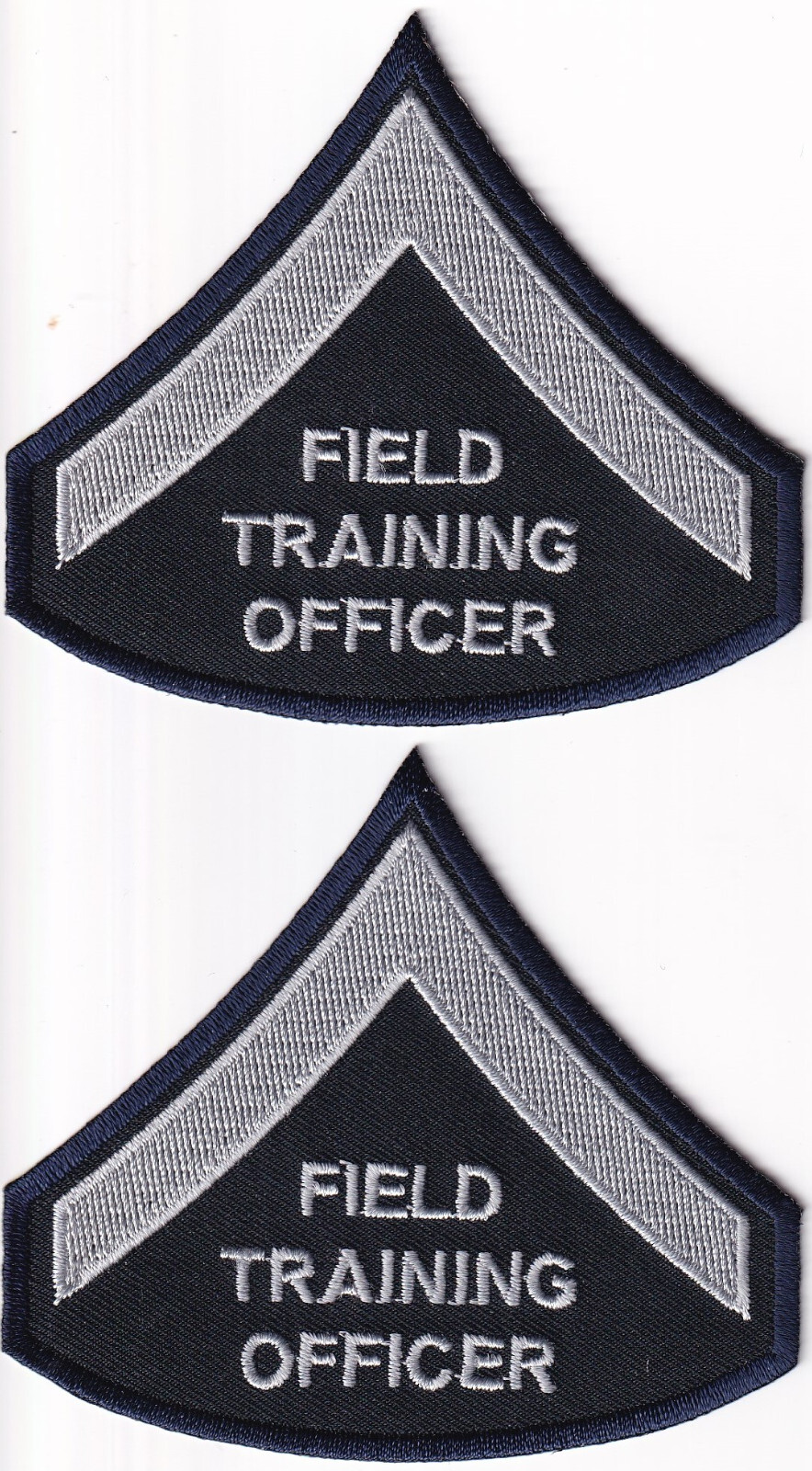 FIELD TRAINING OFFICER Chevron patches Silver on Midnight Navy 1 pair F.T.O. FTO