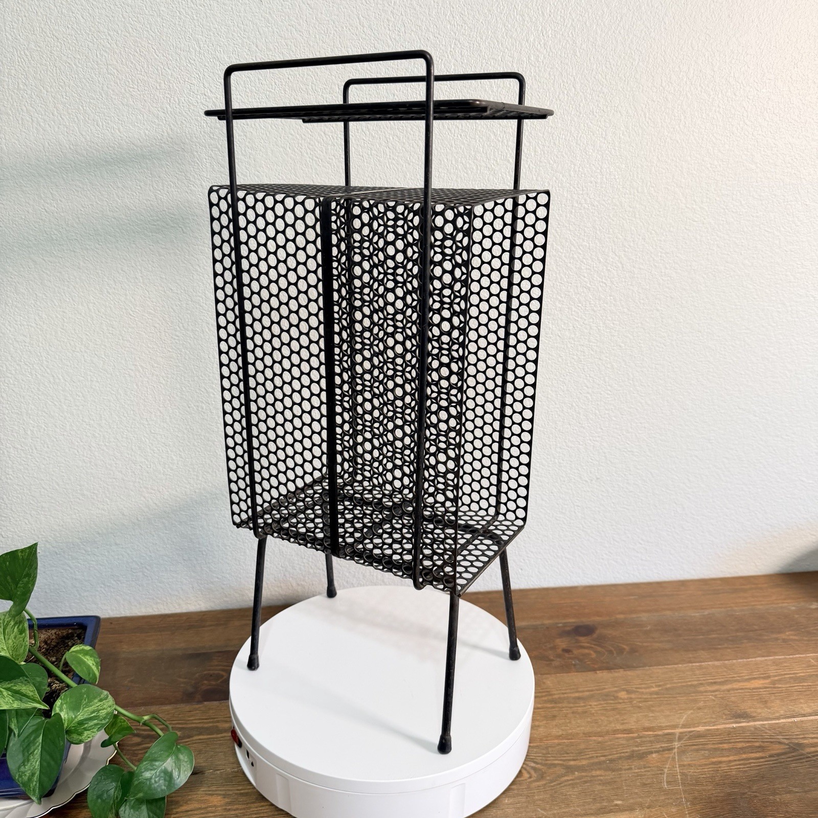 Vintage Mid Century Modern Metal Mesh Telephone Stand or Magazine Rack MCM