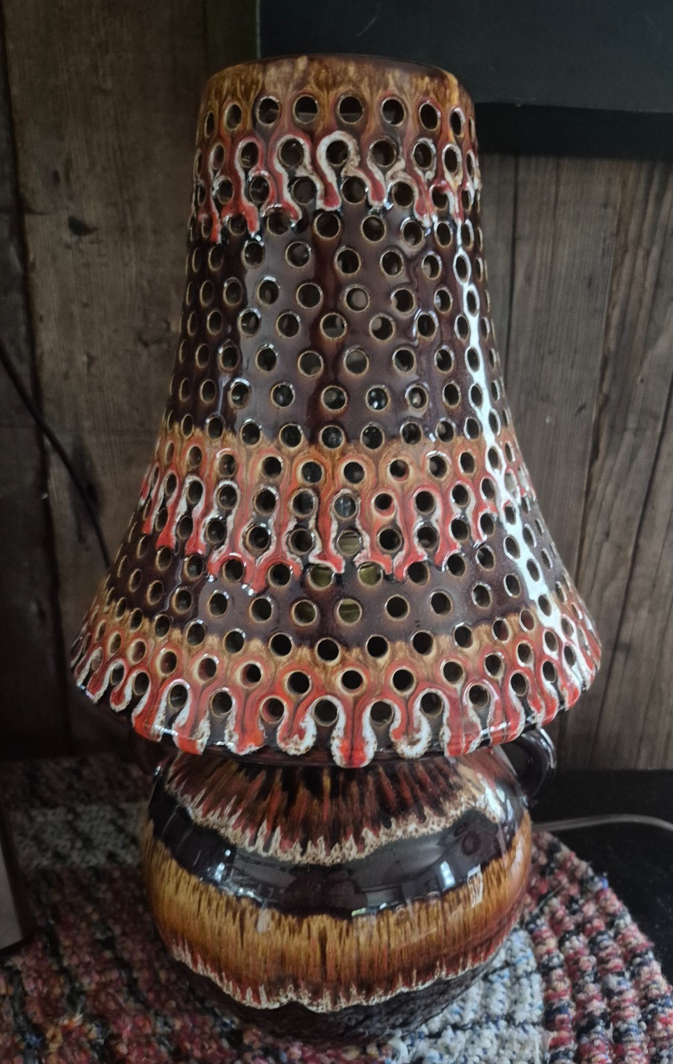 Vintage Maurice Chalvignac MCM Lamp Ceramic Mushroom Pierced FAT LAVA Drip Lava