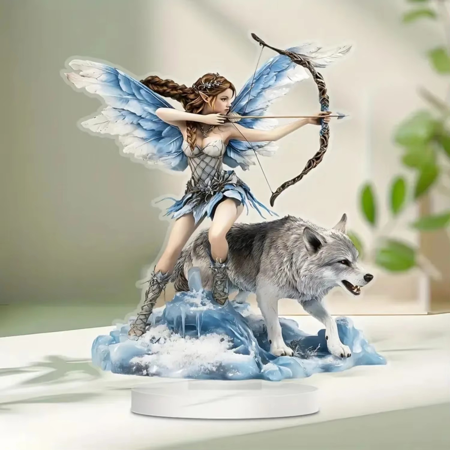 Fairy & wolf 2d flat acrylic plaque - desktop display sign ornament decor