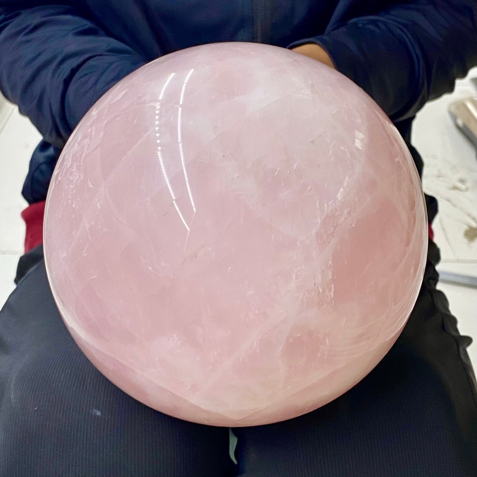 9.89LB Large Natural Pink Rose Quartz Crystal Sphere Ball Healing Reiki