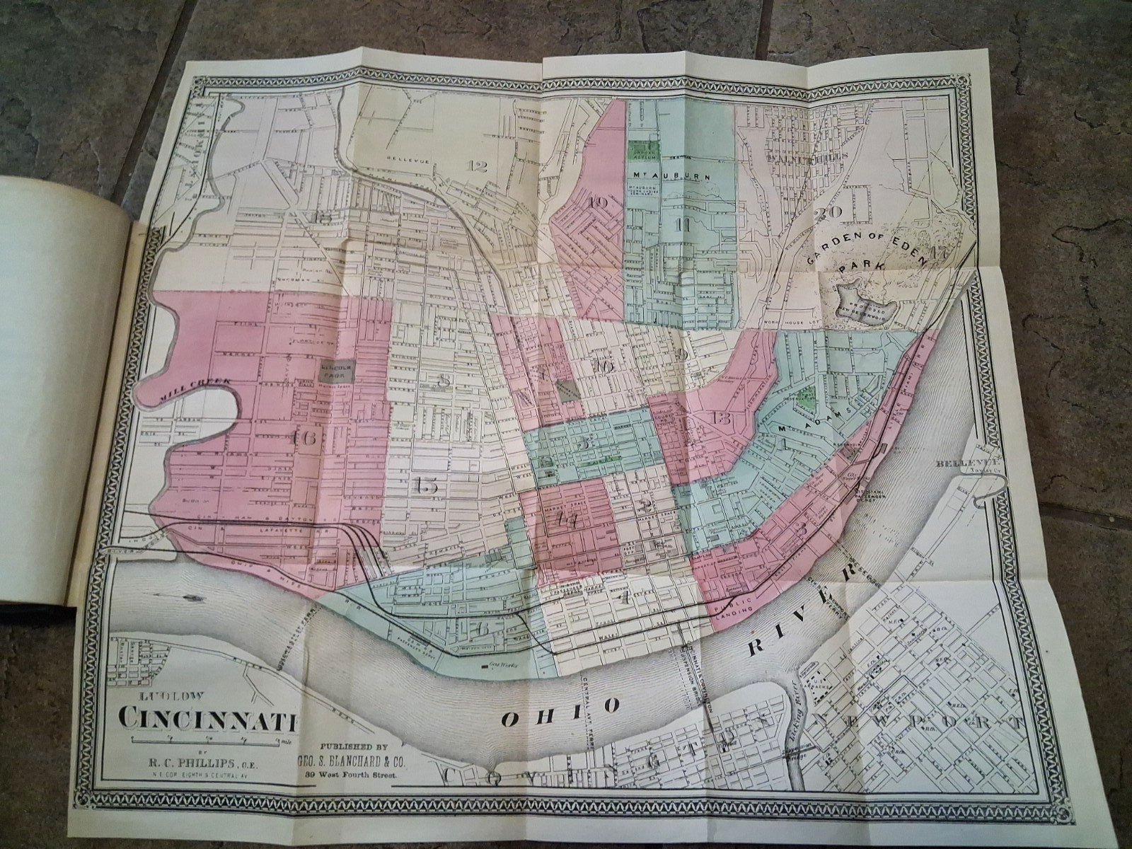 1869 The City of Cincinnati The Queen City history map and railroad map