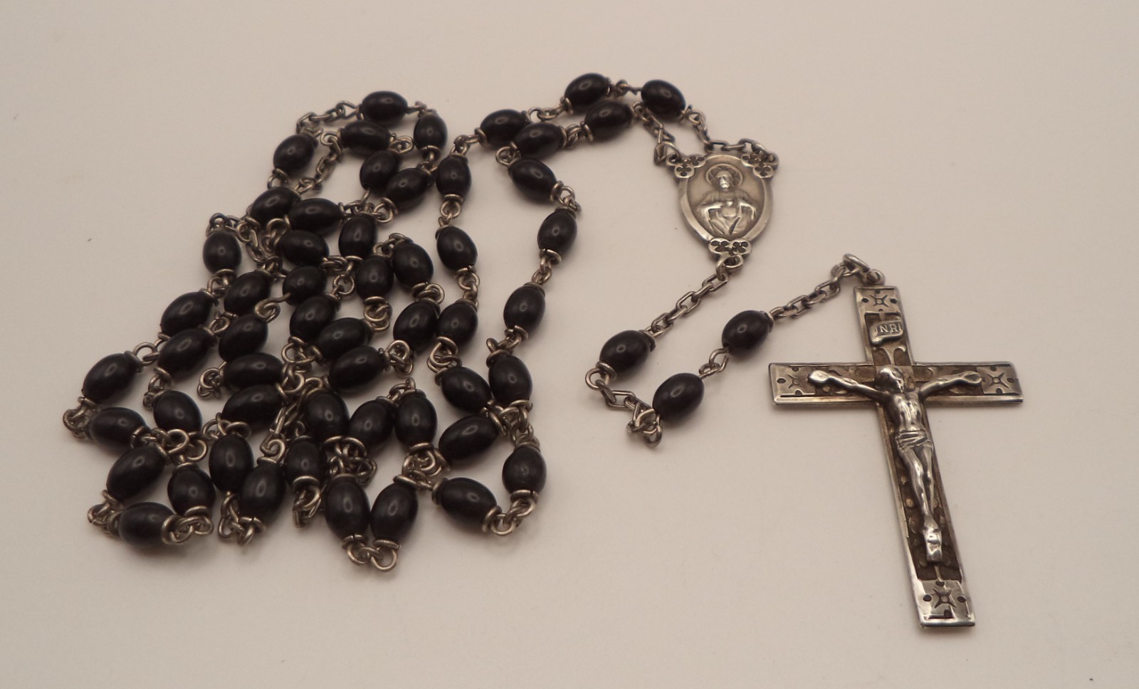 Vintage Goldi Kaplan Sweden Sterling Silver Capped Black Stone Rosary Signed GK