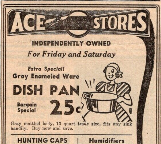 1930\'s Ace Hardware Consolidated Stores Newspaper Print Ad Household Items Price