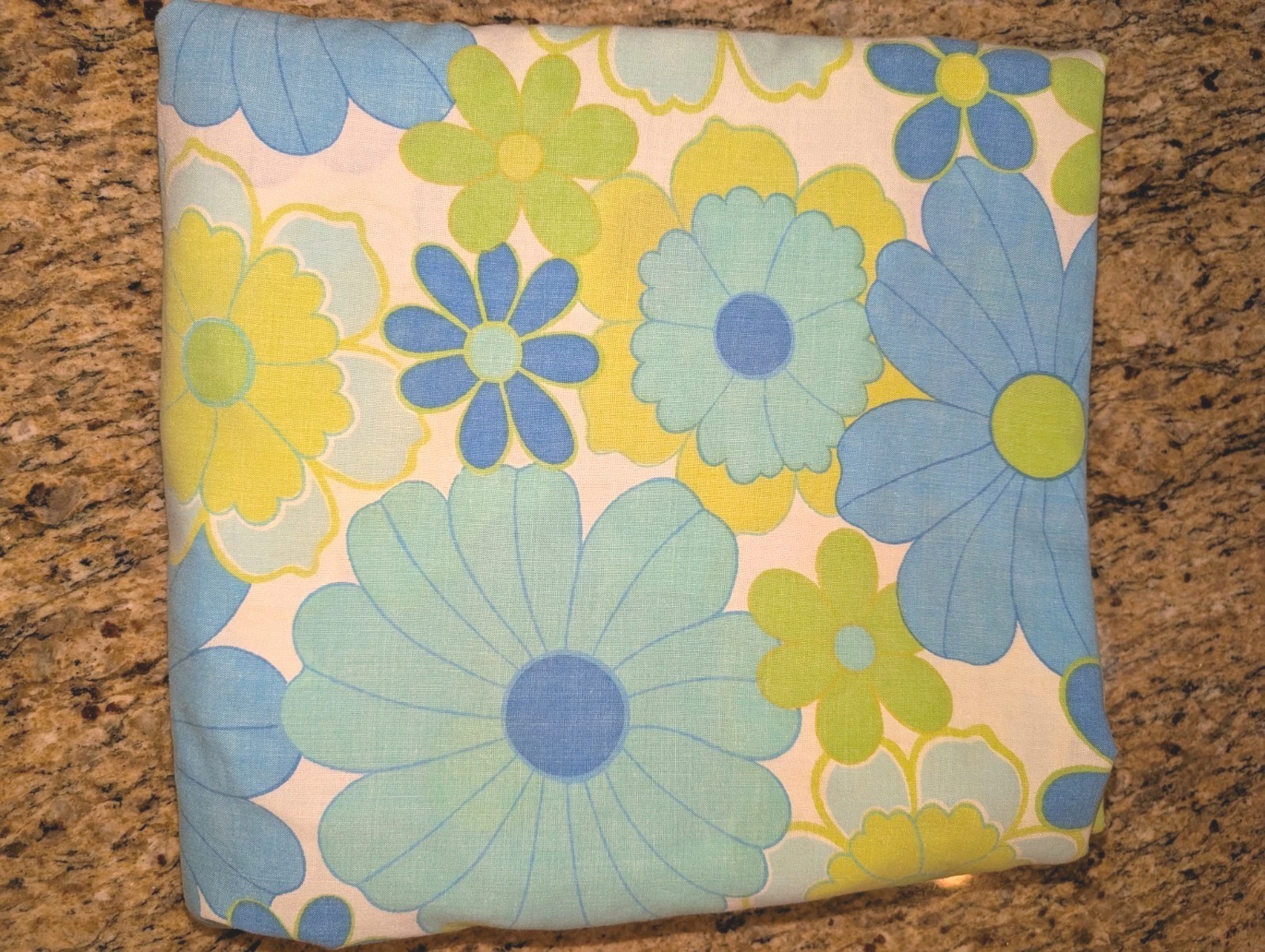 Vintage Retro Wamsutta DAISY DAZE 1970s Flat Sheet 104x81 Blue Green Daisy Boho