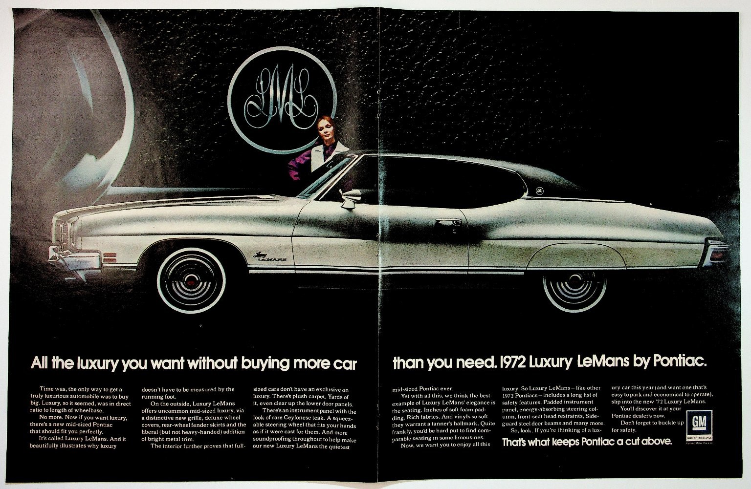 1972 Pontiac Luxury LeMans Vintage Car Magazine Ad Original GM Ephemera