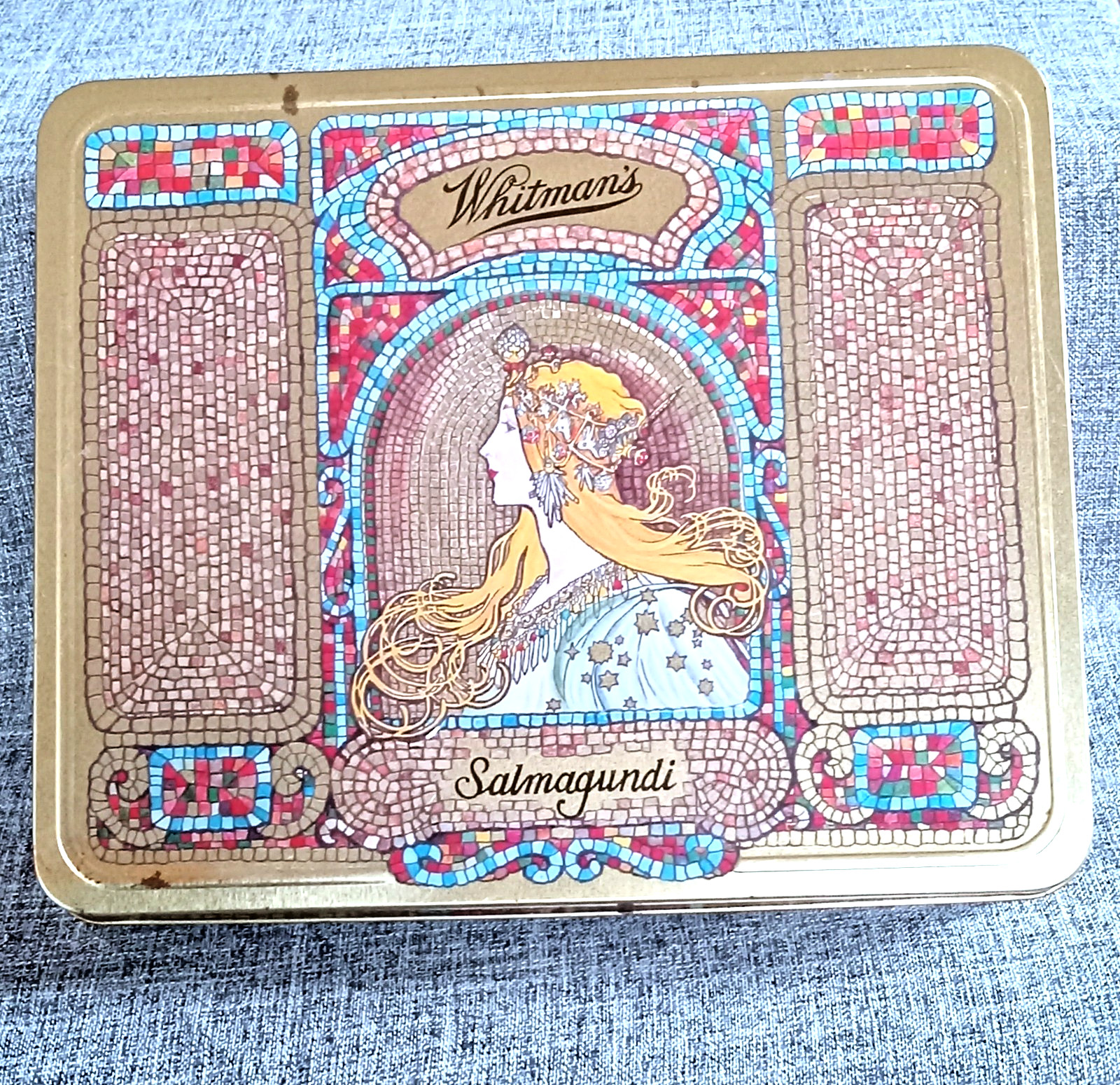 Vtg Whitmans Alphonse Mucha Deco Art Nouveau Collectors Metal Art Tin Decor