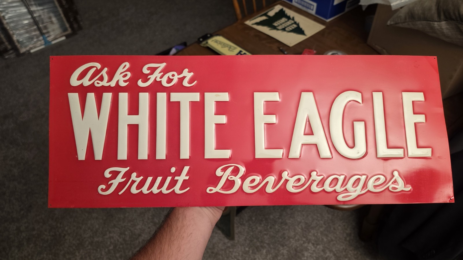 NOS Vintage Red Eagle Fruit Beverages Tin Sign Soda Pop Advertising Rare