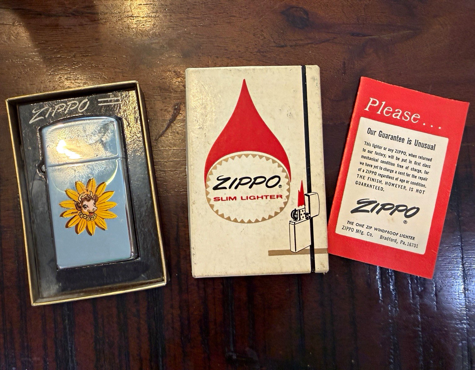 Vintage 1968 Borden Dairy Elsie The Cow Zippo Slim Lighter W/ Box & Papers