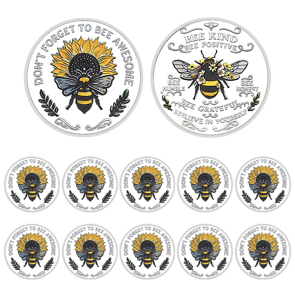 10PCS Bee Inspirational Challenge Coin Bee Kind Positive Gift Sunflower Medal