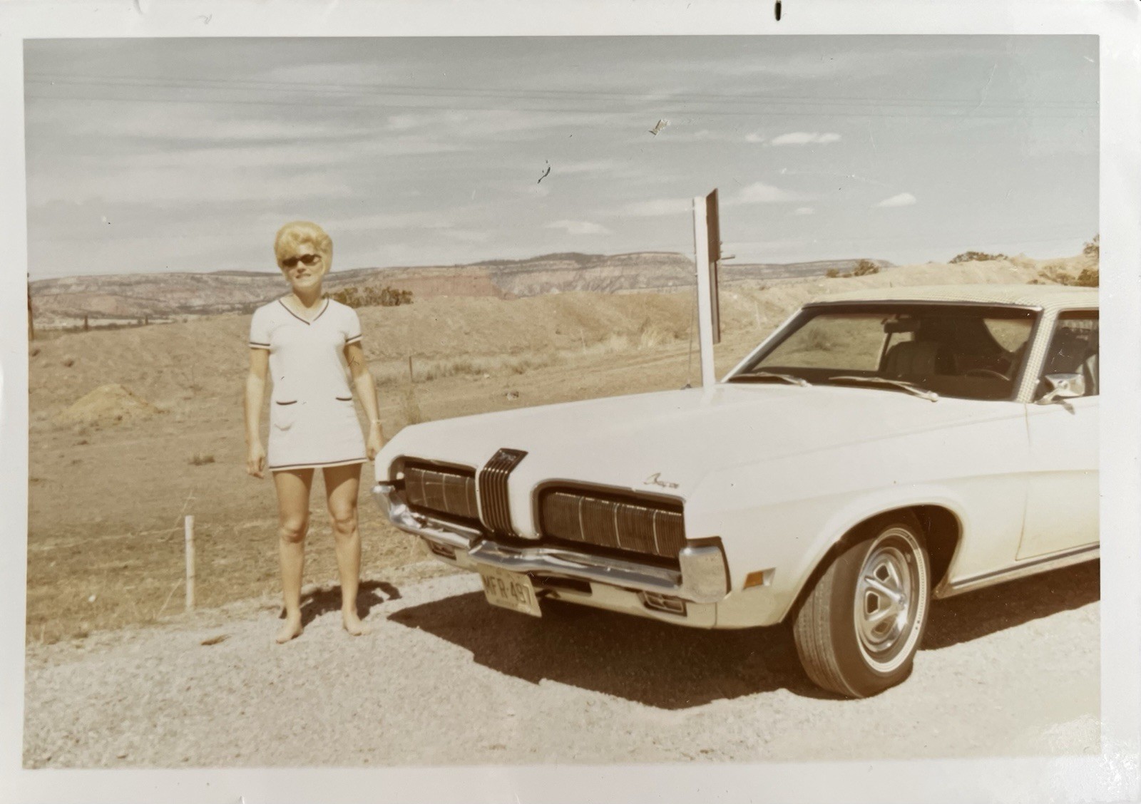 Vintage Photo Mercury Cougar Muscle Car w/ Barefoot Blonde Woman Roadside 1970