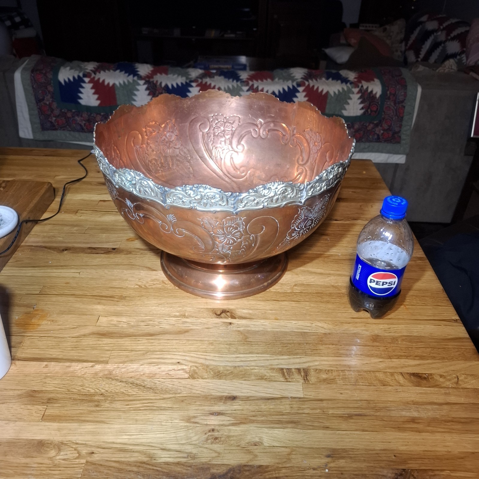 Vintange large Boulton and Watt  Olde English  Hand Chased Punch Copper Bowl 
