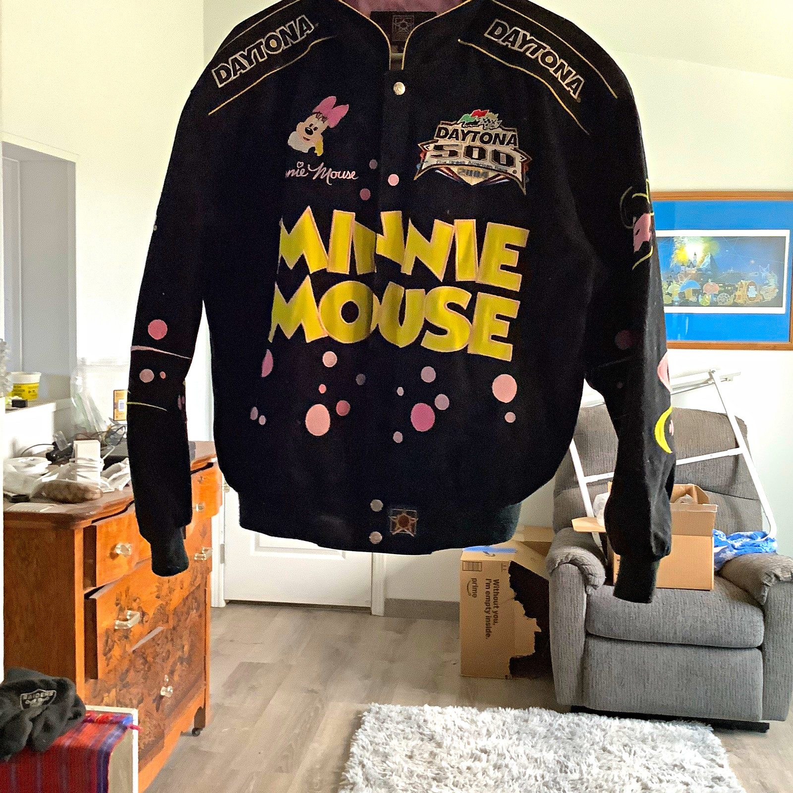 JH Design Disney Minnie Mouse Daytona 500 2004 Black Jacket Size M