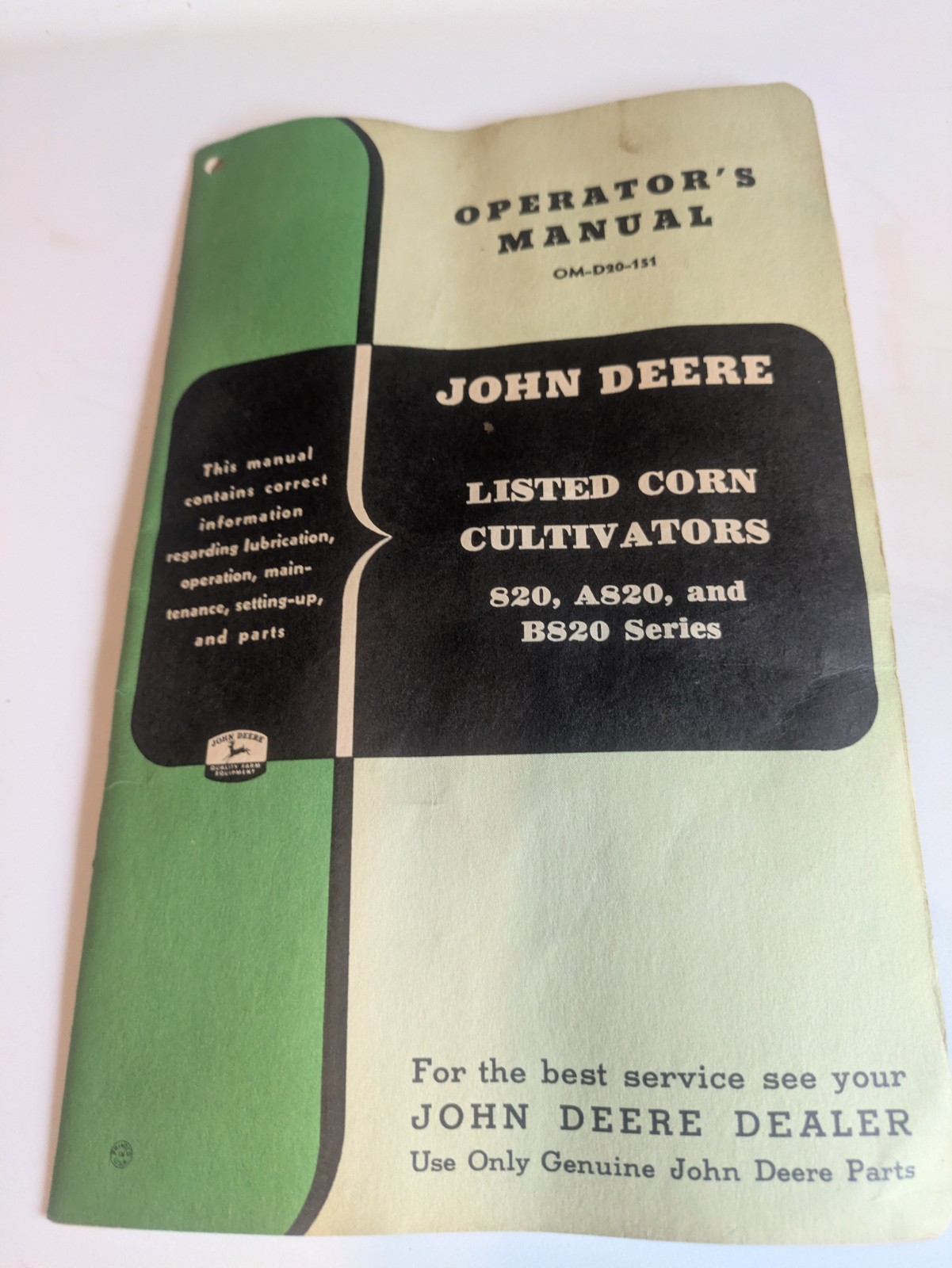 VTG John Deere Operator Manual Agriculture Corn Cultivator 820 A820 B820 Series