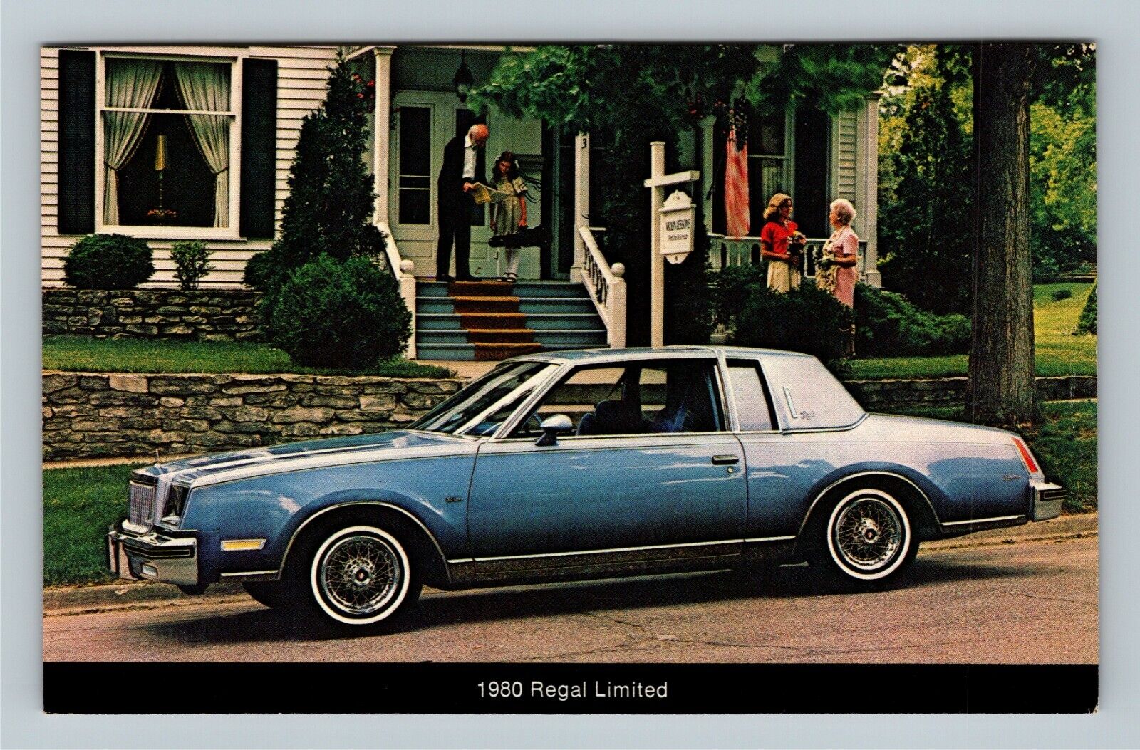 Car-1980 Buick Regal Limited 2 Door, Blue, Family Home, Vintage Postcard