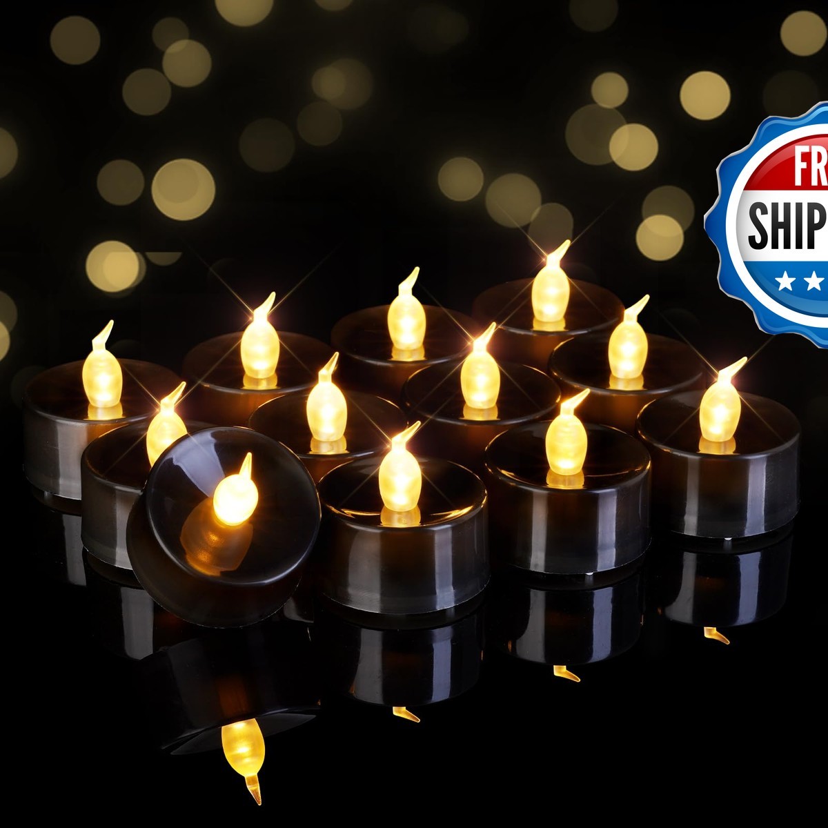 Homemory 50-Pack Black Flameless Battery Tealight Candles 200+ Hours
