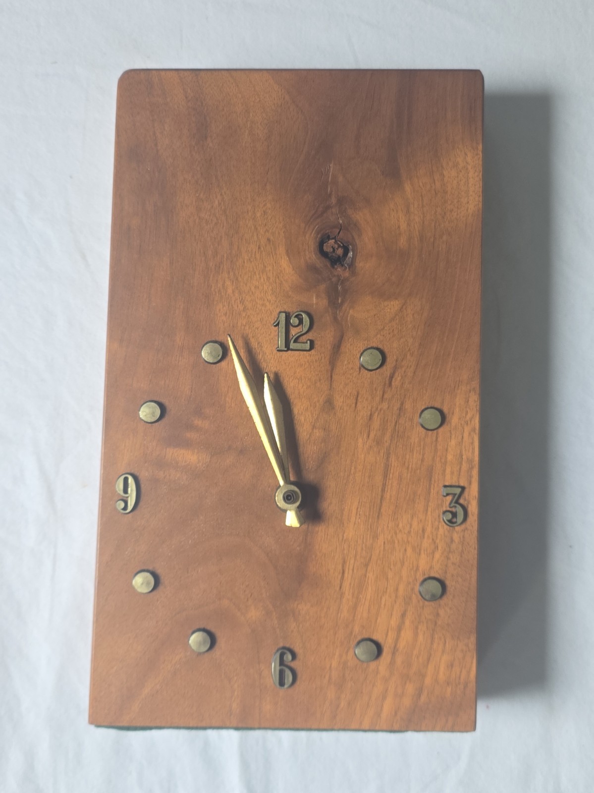 Vintage MCM Handmade Black Walnut Carved Wall Clock - Old Erie Canal