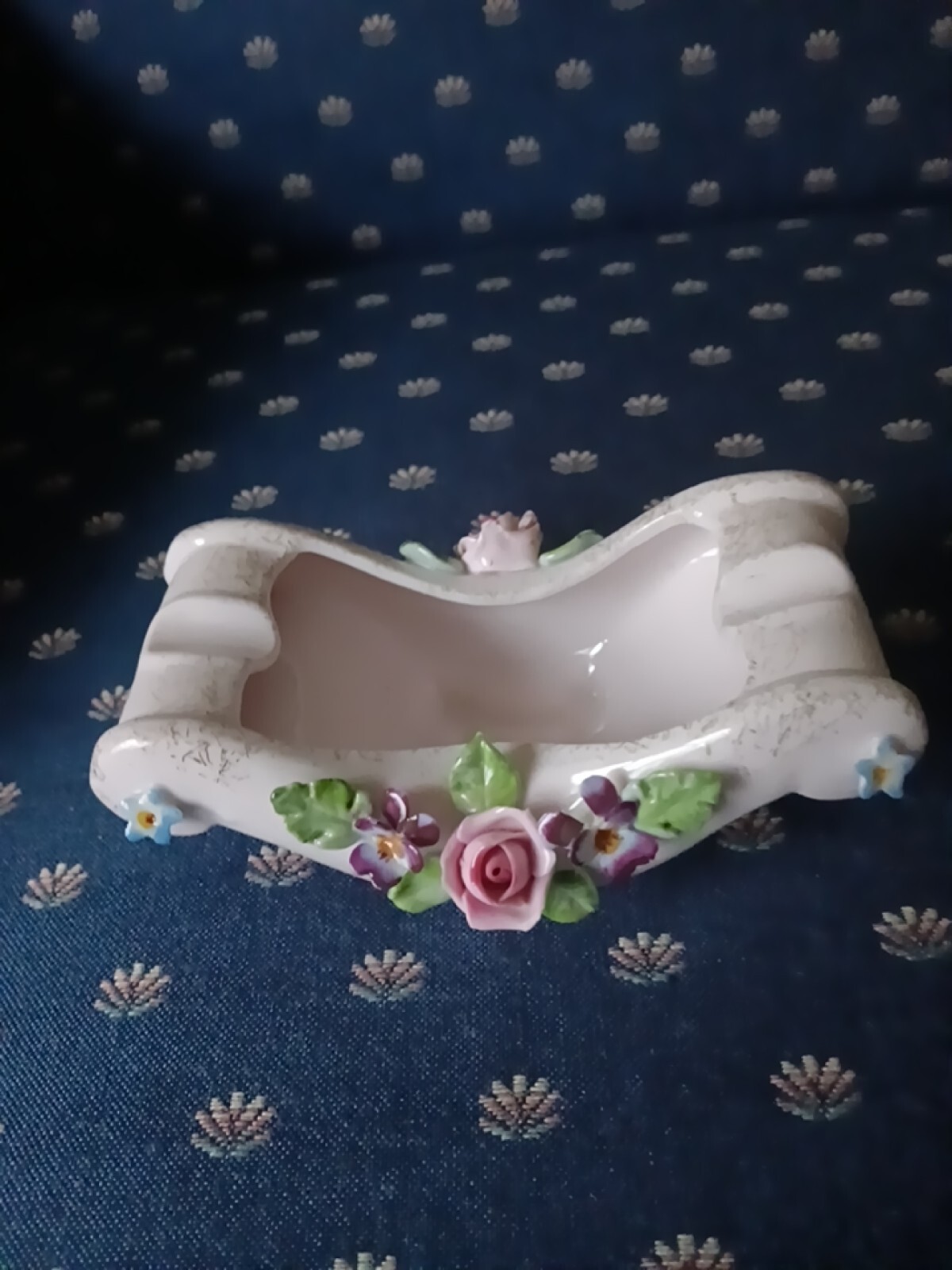 Vintage Hand Painted Lefton China Ash Tray Pink w/Flowers HandPainted