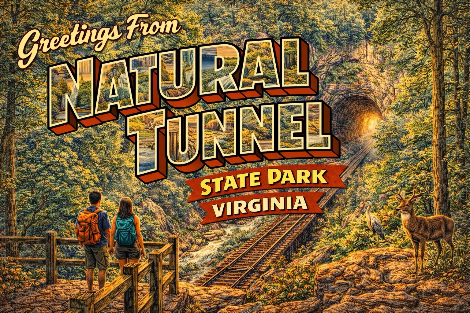 Greetings From NATURAL TUNNEL STATE PARK VIRGINIA MODERN Postcard D662