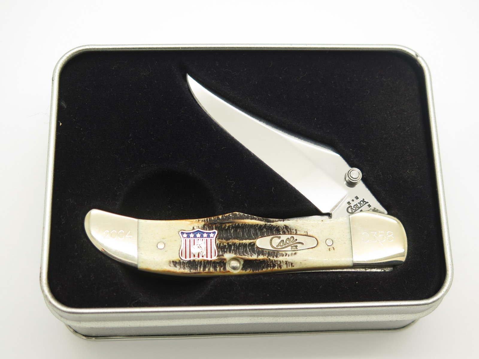 Vtg 2004 Case XX 6.51265LC Bone Stag Linerlock Mid Folding Hunter Pocket Knife