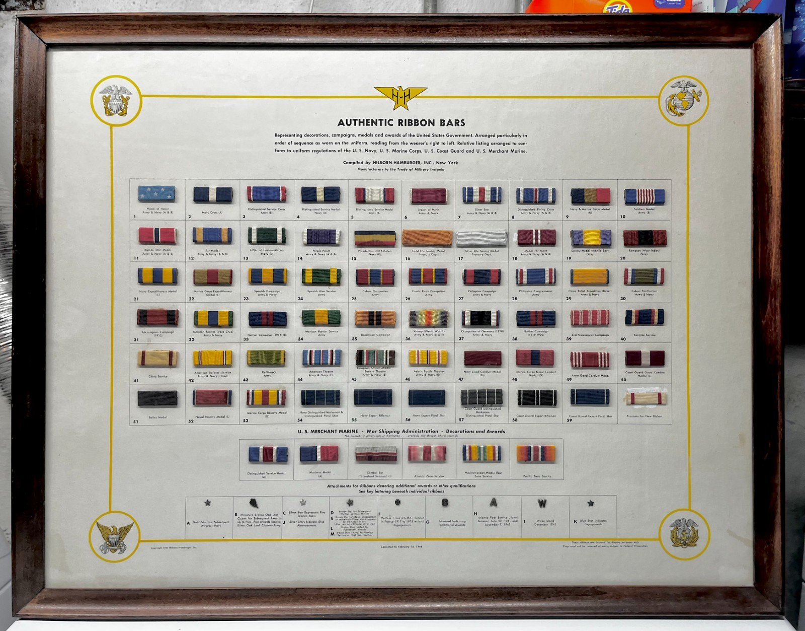 Rare Hilborn Hamburger World War II Original US Military Ribbon & Device Display