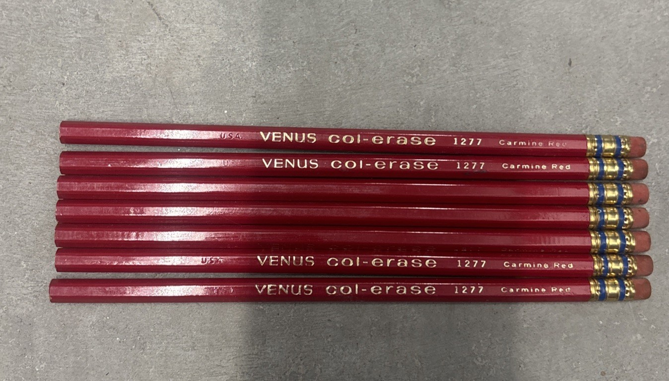 7 Venus Col-Erase 1277 Carmine Red Colored Wood Pencils NOS