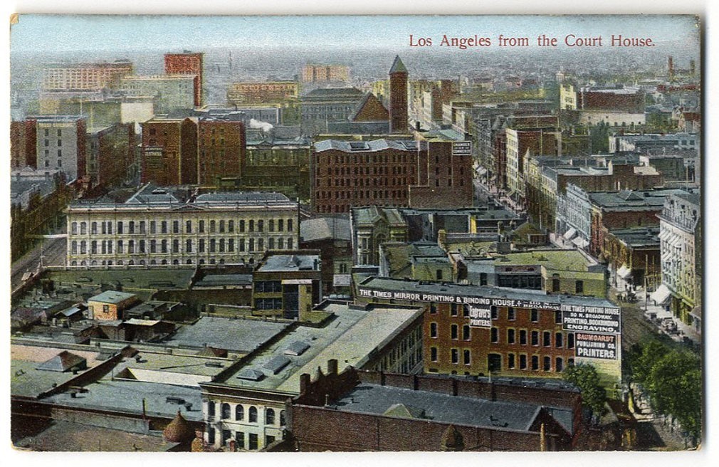 Panoramic View LOS ANGELES 1910 Shows TIMES MIRROR Print Binding House Postcard