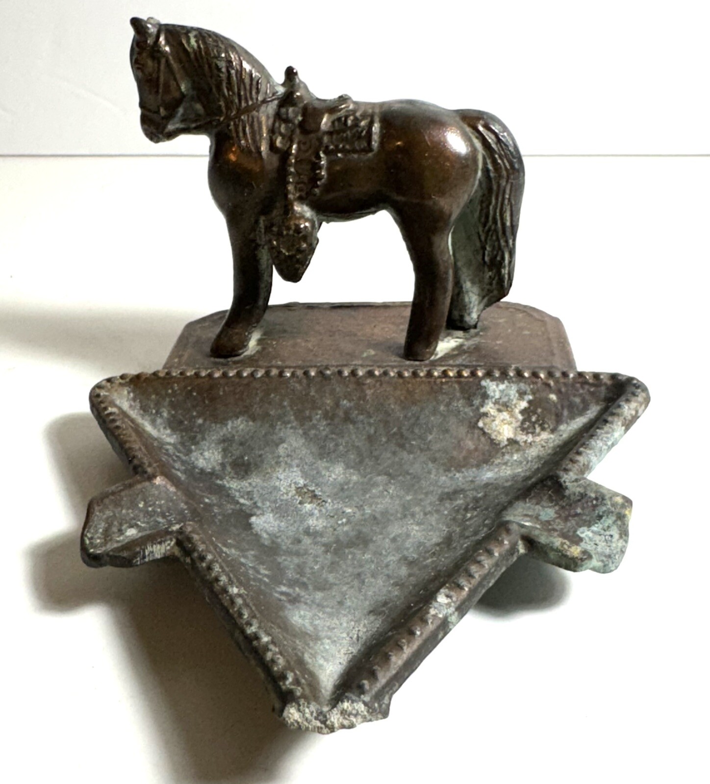 Vintage 1930\'s John Wright Design Bronze Ashtray Saddled Horse 3 Cigarette Slots