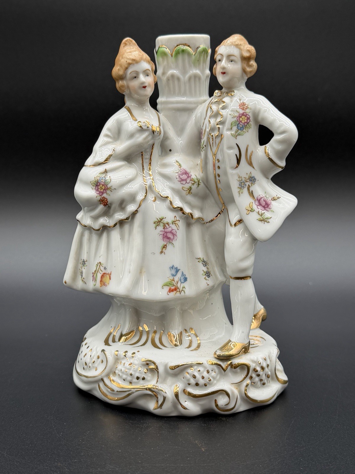 Vintage Occupied Japan Colonial Couple Porcelain Lamp Base 1945-1952 - RARE