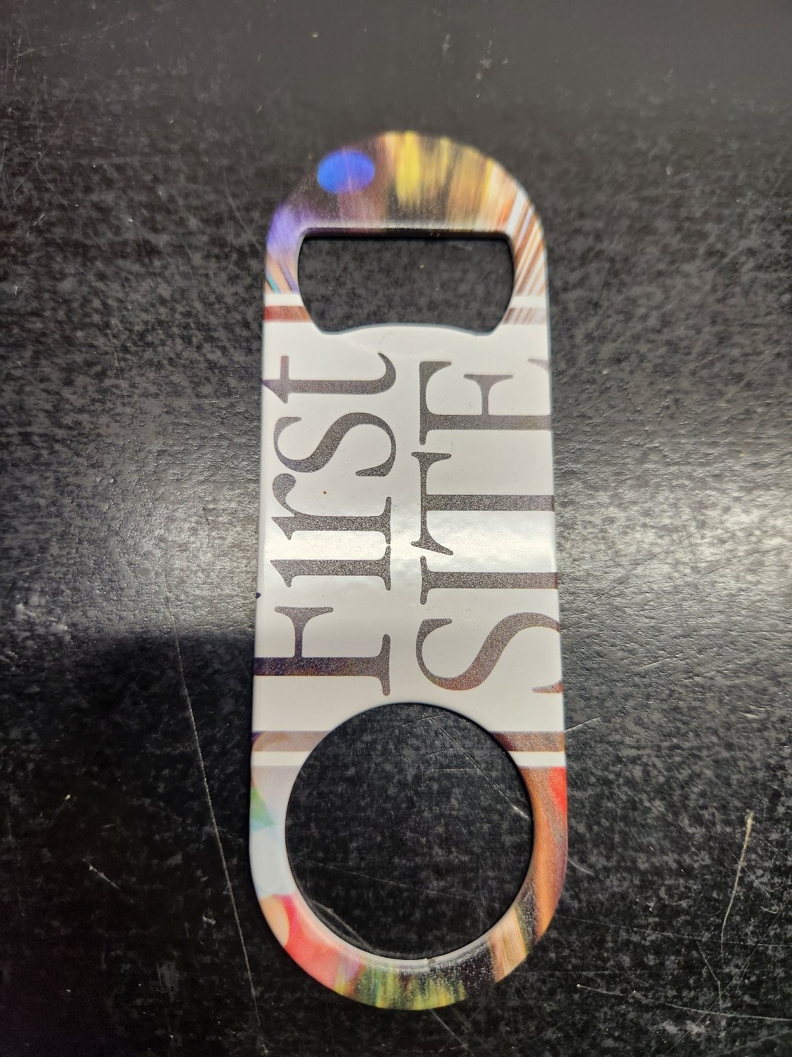 First Site Flat Bar Bottle Opener Multi-Color Abstract Design Metal Beer Soda