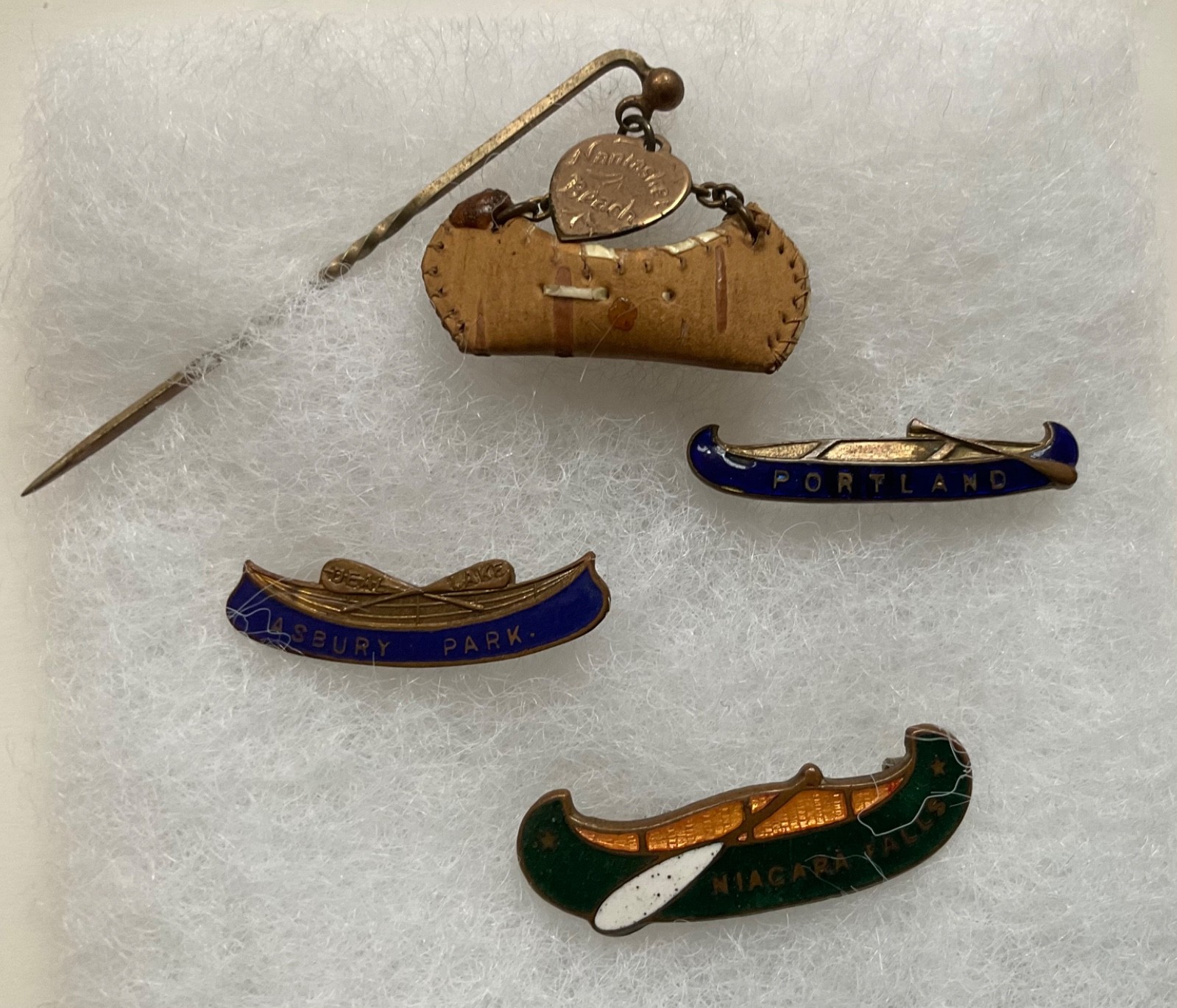 4 Vintage Souvenir Canoe Pins Camp Rustic