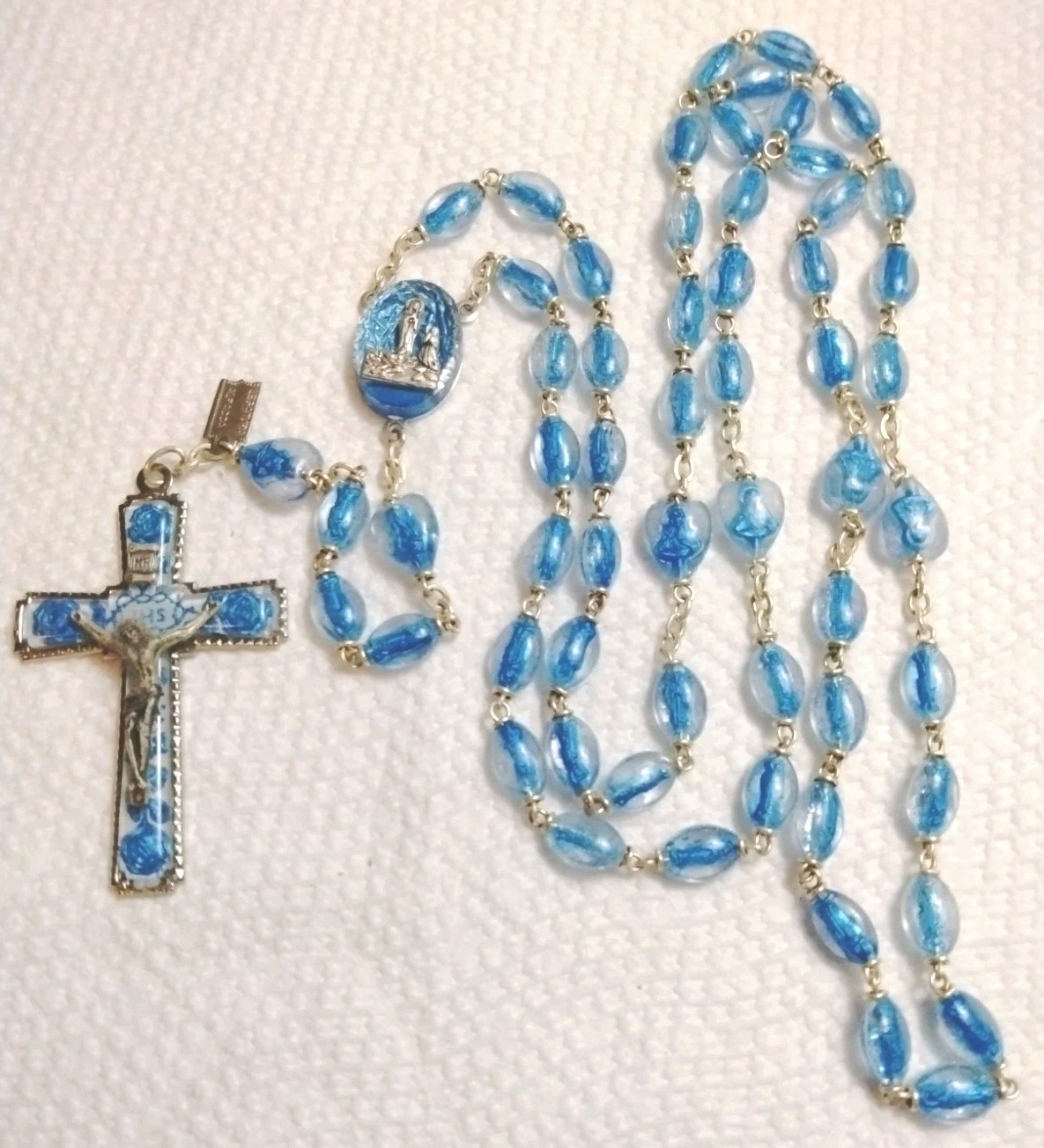 Vintage Lourdes lucite bubble Rosary Legatura Alpaca Enamel Crucifix