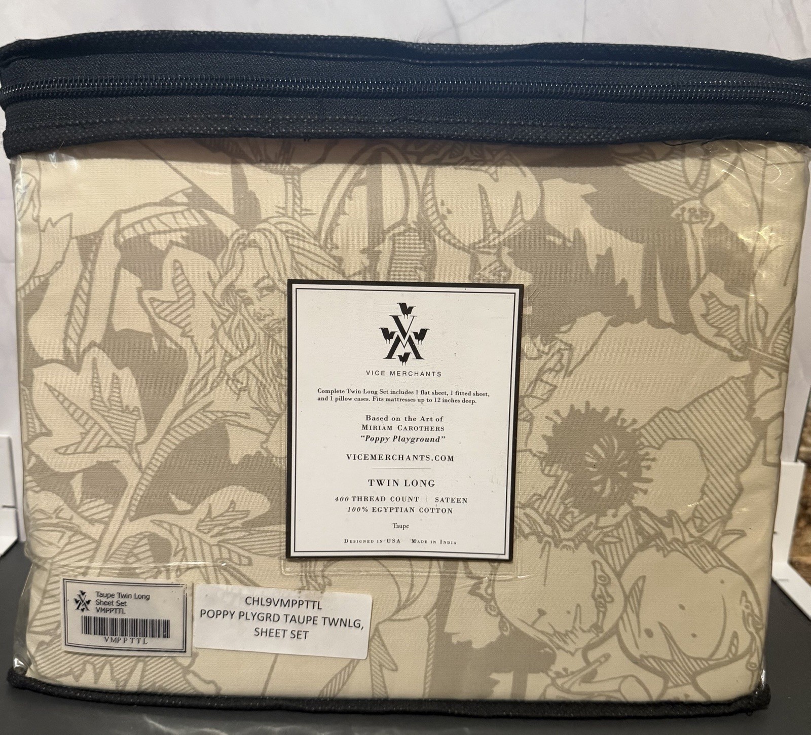 RARE NEW Sexy/Risqué Vice Merchants Poppy Playground Twin Long Sheets Taupe