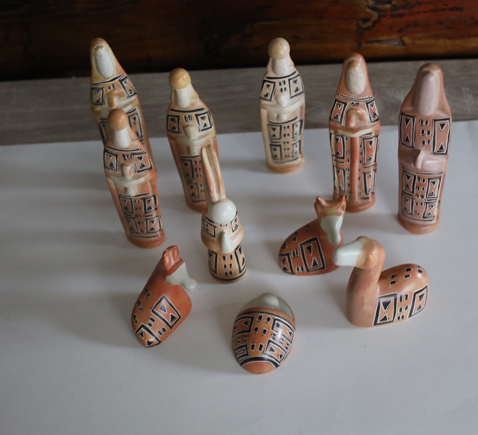 Vintage Lot 11 Kiisi carved soapstone Nativity Set ANGEL Christ Animals Wise Men