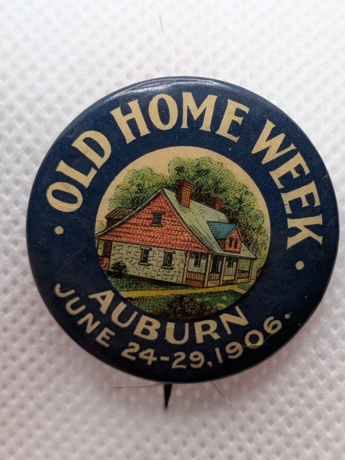 1906 Auburn Old Home Week Pin • Bastian Bros Back • Vintage Celluloid Button